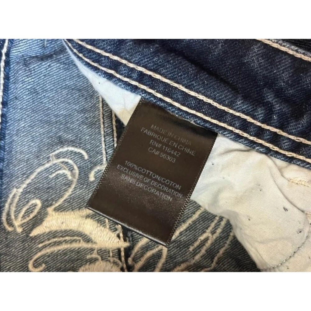Ninth Hall Idle Rinse Straight Leg Dark Wash Jeans Embroidered Tiger Patch 6 - Picture 5 of 8